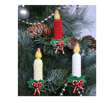 Crochet Christmas Candle Ornament Pattern – Clip-On Tree Candles, Vintage Style Decoration (PDF)
