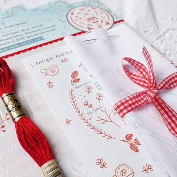 Tamar Antique Red Kettle Printed Embroidery Kit - 6in