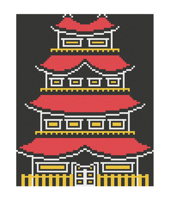 Temple at Night C2C Pattern - Large Throw Blanket PDF with Graph + Row-by-Row count