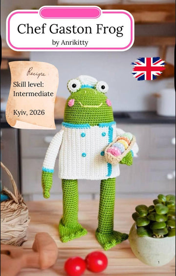 Frog Pastry Chef Crochet Pattern PDF – Amigurumi French Baker – Macaron Frog Toy