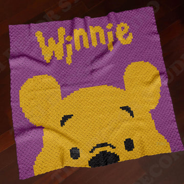 Winnie The Pooh Blanket 90x90 Squares C2C CROCHET PATTERN Afghan Cartoon Purple Baby Throw