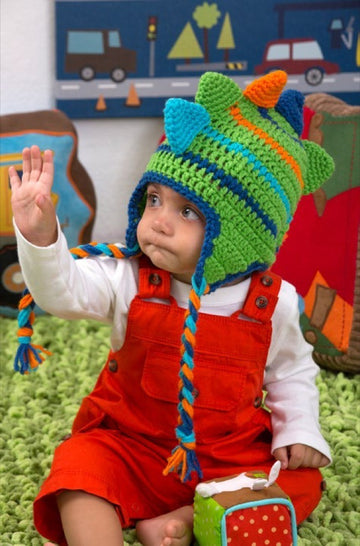 Dino Stripes Hat in Red Heart Super Saver Economy Solids - LW4297