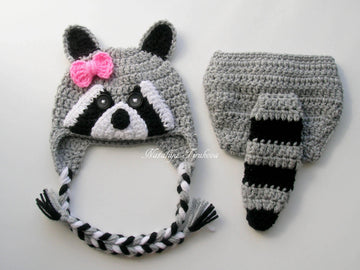 Raccoon Baby Hat and Diaper Cover