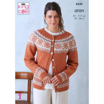 Cardigan and Waistcoat Top knitted in King Cole Forest Aran - P6345 - Leaflet