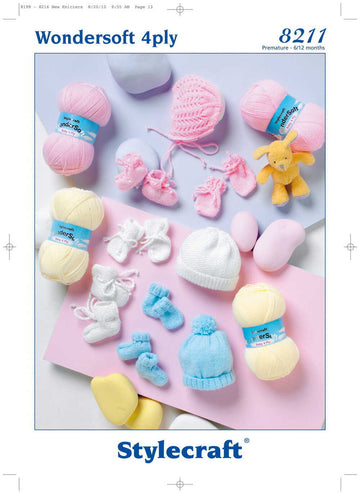 Hats, Bonnet, Mittens and Bootees in Stylecraft Wondersoft 4ply - 8211 - Downloadable PDF