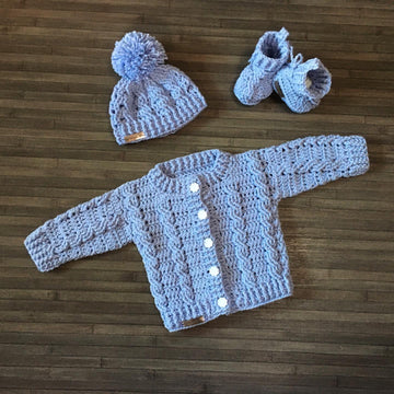 Lola Baby Cardigan Hat and Booties Set