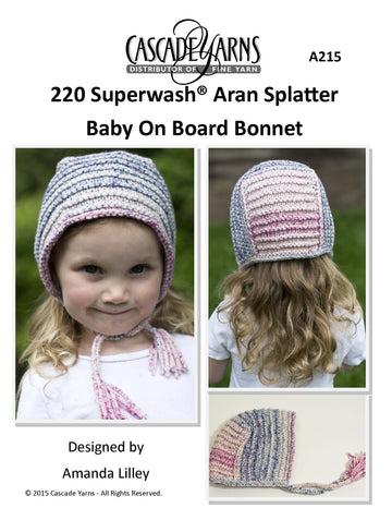 Splatter Baby On Board Bonnet in Cascade Yarns 220 Superwash® Aran - A215 - Downloadable PDF