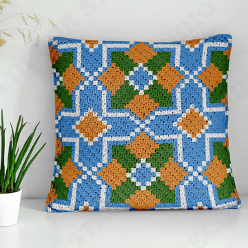 Optical Illusion Blue Green 42x42 Square Cushion Cover Crochet Pattern