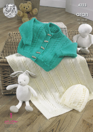 Cardigan, Hat & Blanket in King Cole Comfort Aran - 4223 - Downloadable PDF