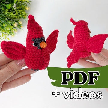 Crochet bird pattern, amigurumi red cardinal, crochet keychain pattern