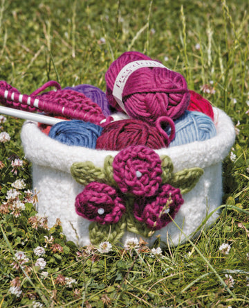 Knit & Felt Pot with Knitted Flowers in Twilleys Freedom Wool - Downloadable PDF