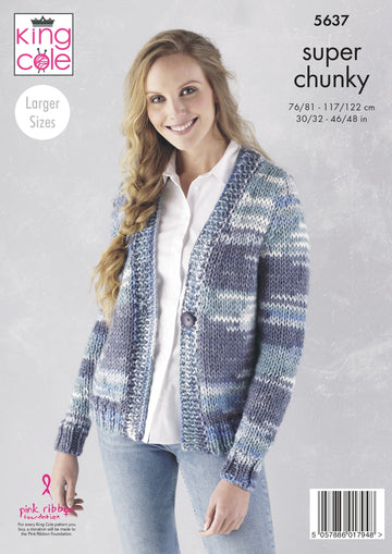 Cardigan & Sweater Knitted in King Cole Quartz Super Chunky - 5637 - Downloadable PDF