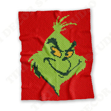 Grinch Green Grumpy Face Blanket Christmas Lapghan C2C CROCHET PATTERN