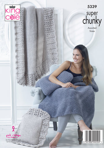 Blanket & Cushions in King Cole Big Value Super Chunky - 5339 - Leaflet