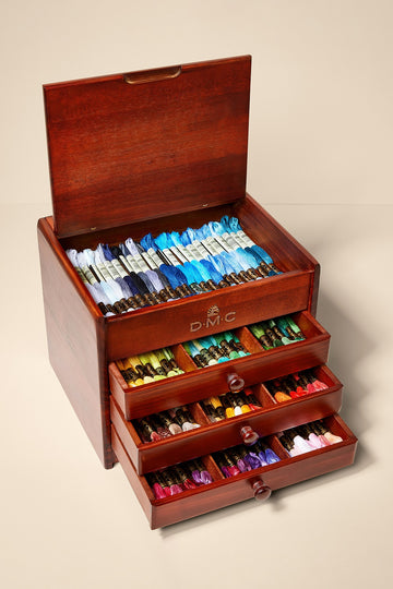 DMC Wooden Embroidery Box pre-filled with 120 DMC Mouline Special Threads