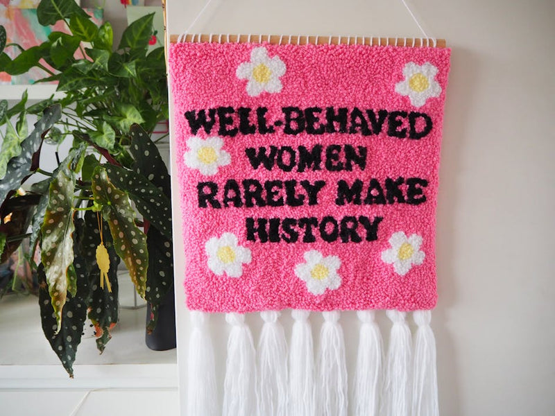 Free DIY feminist punch needle wall hanging tutorial!