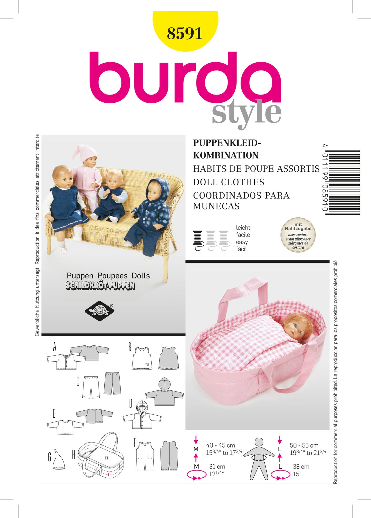 Burda Doll Clothes Sewing Pattern B8591 - Paper Pattern, Size ONE SIZE