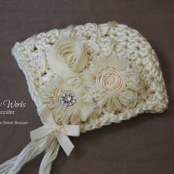 Diagonal Spike Stitch Baby Bonnet