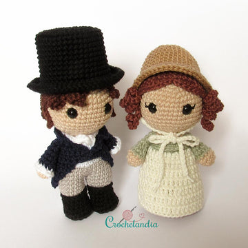 Mr. Darcy and Elizabeth (Pride and Prejudice) amigurumi dolls - crochet patterns by Crochelandia