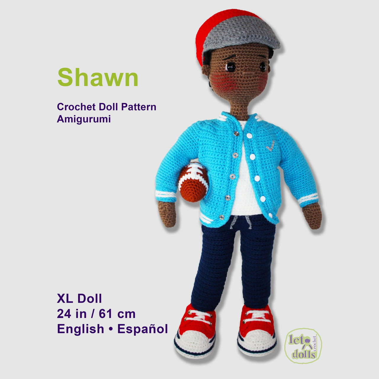 24 inch crochet doll pattern PDF, XL amigurumi doll, Shawn