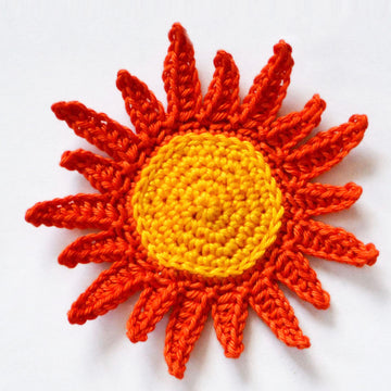 Crochet Sun. Clouds Applique. Sky Motif. Sew on Embellishment