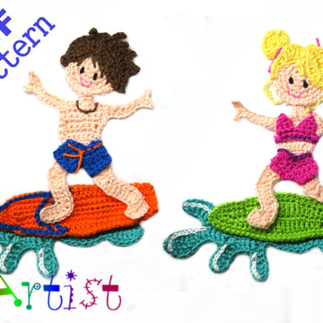 Surfer Boy & Girl Crochet Apllique