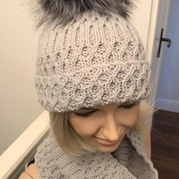 Ladies Mock Cable Hat & Cowl Aran Yarn