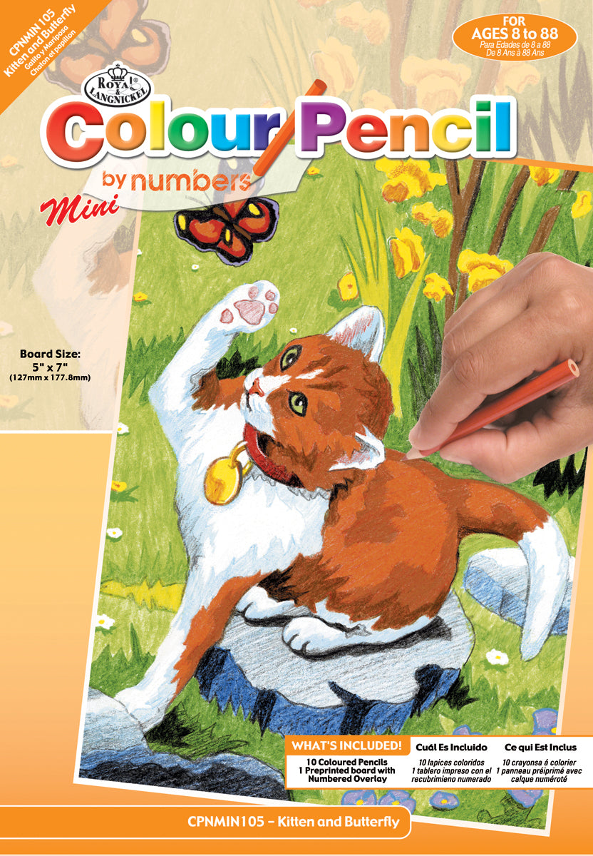 Royal Brush Mini Color Pencil By Number Kit 5"X7" - Kitten & Butterfly