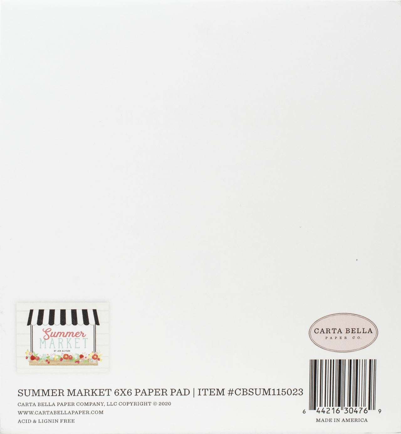Echo Park Paper Carta Bella Double-Sided Paper Pad 6"X6" 24/Pkg - Summer Market, 12 Designs/2 Each