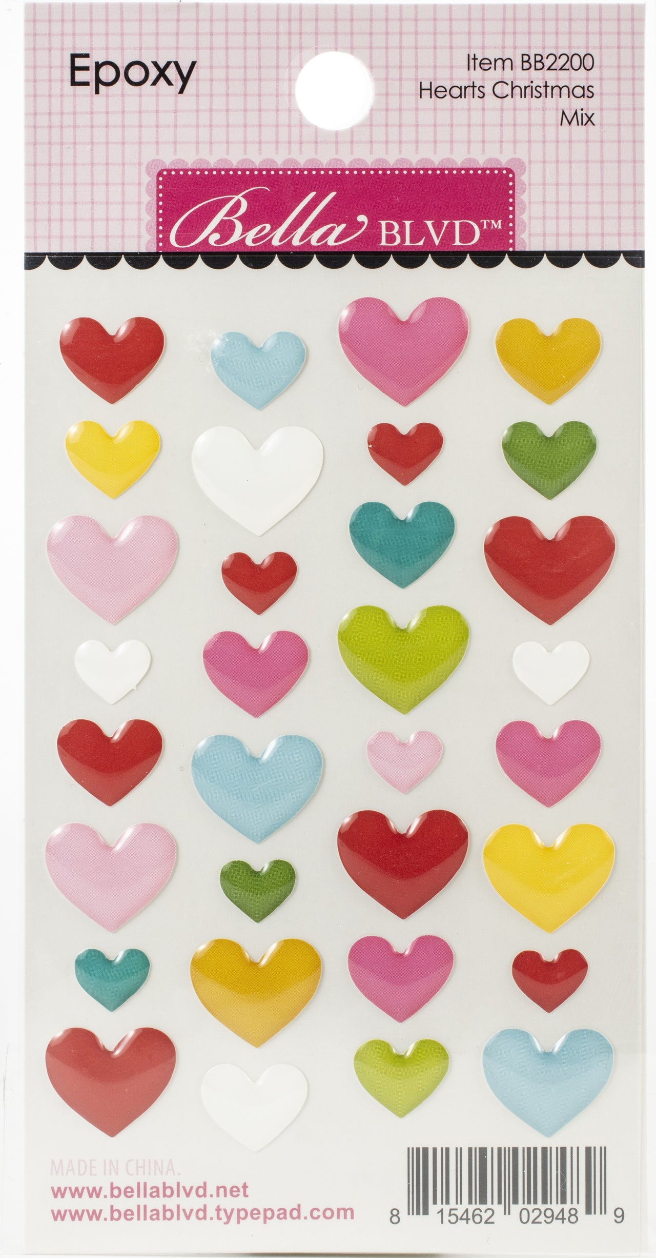 Doodlebug Santa Squad Epoxy Stickers - Hearts Christmas Mix