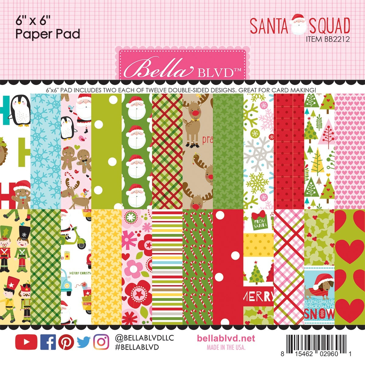 Doodlebug Bella Blvd Double-Sided Paper Pad 6"X6" 24/Pkg - Santa Squad, 12 Designs/2 Each