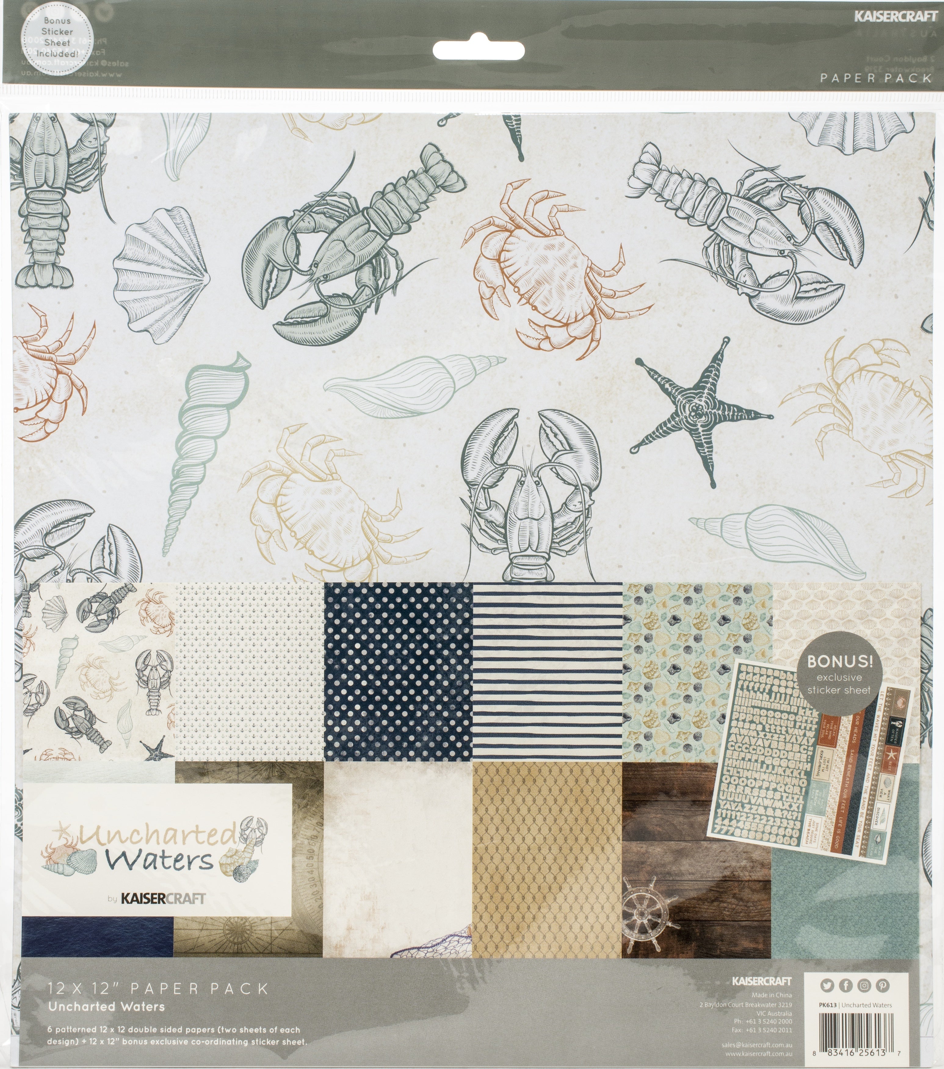 Kaisercraft Paper Pack 12"X12" 12/Pkg - Uncharted Waters