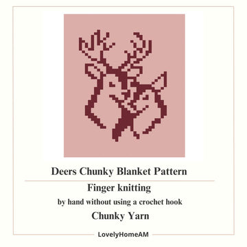 Chunky Deers Blanket Knitting Pattern: Easy DIY Finger Knit (PDF)