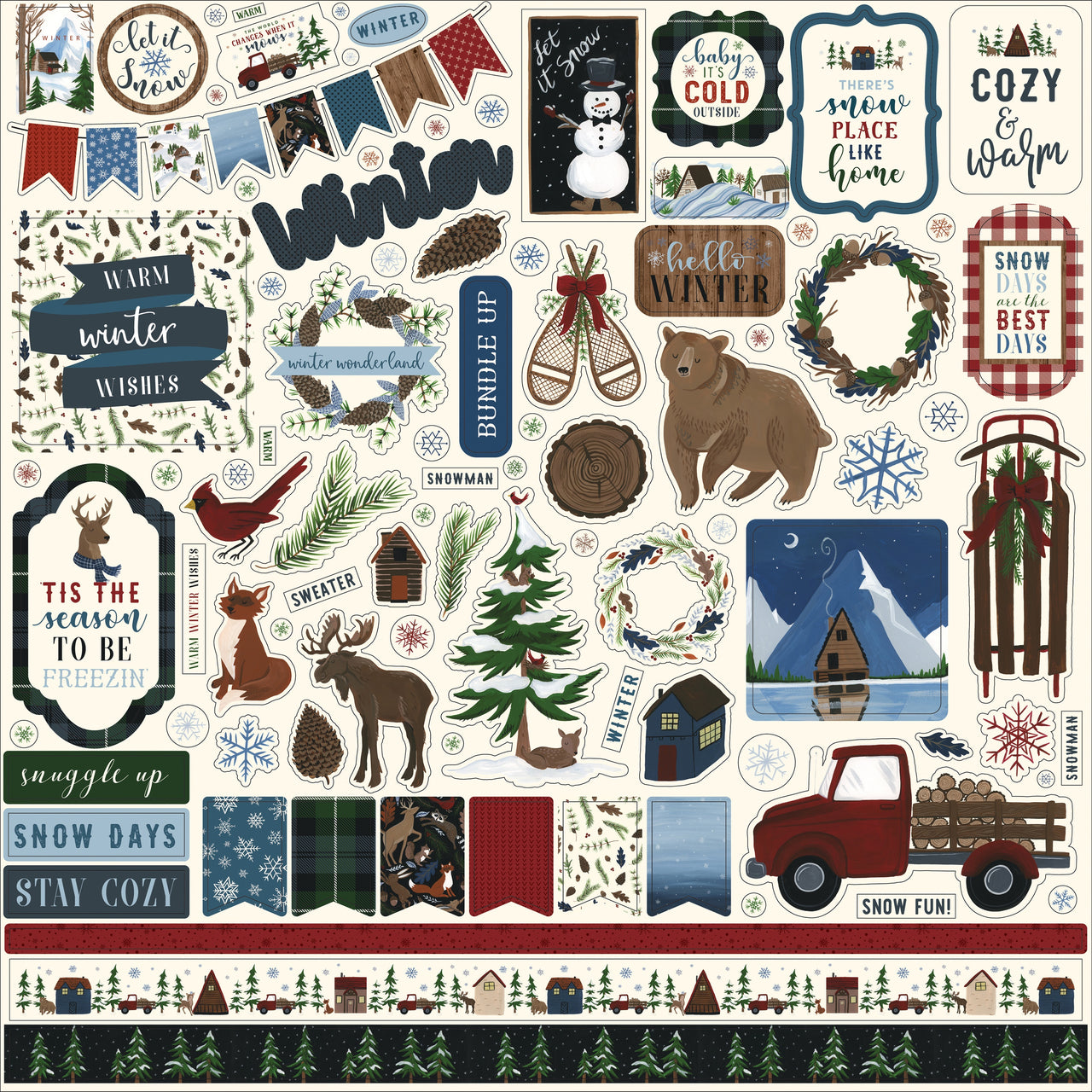 Echo Park Paper Warm & Cozy Cardstock Stickers 12"X12" - Elements