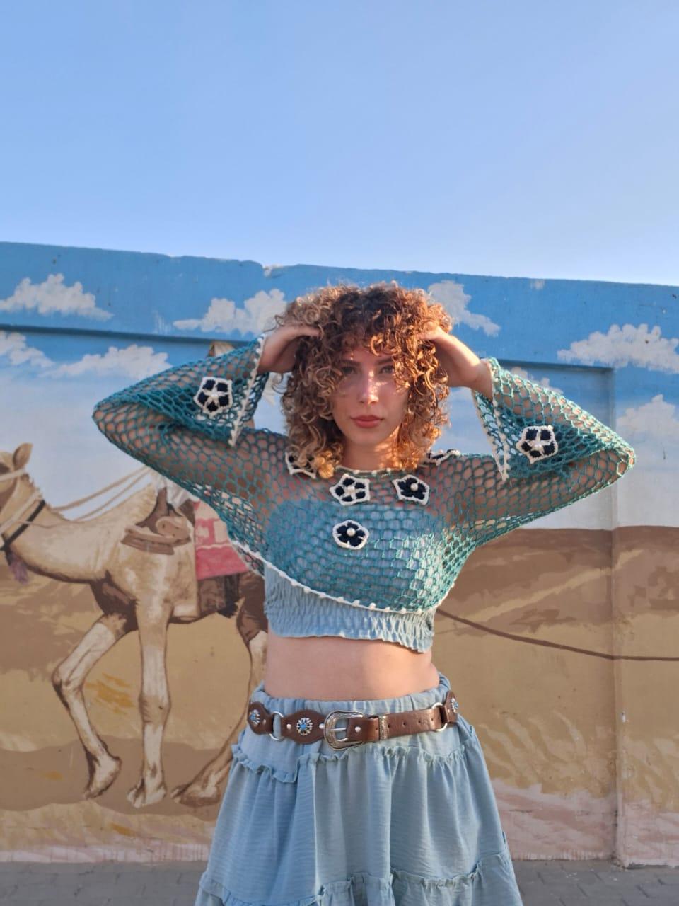 Sea crochet mesh top