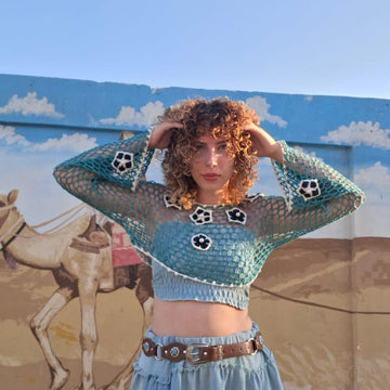 Sea crochet mesh top