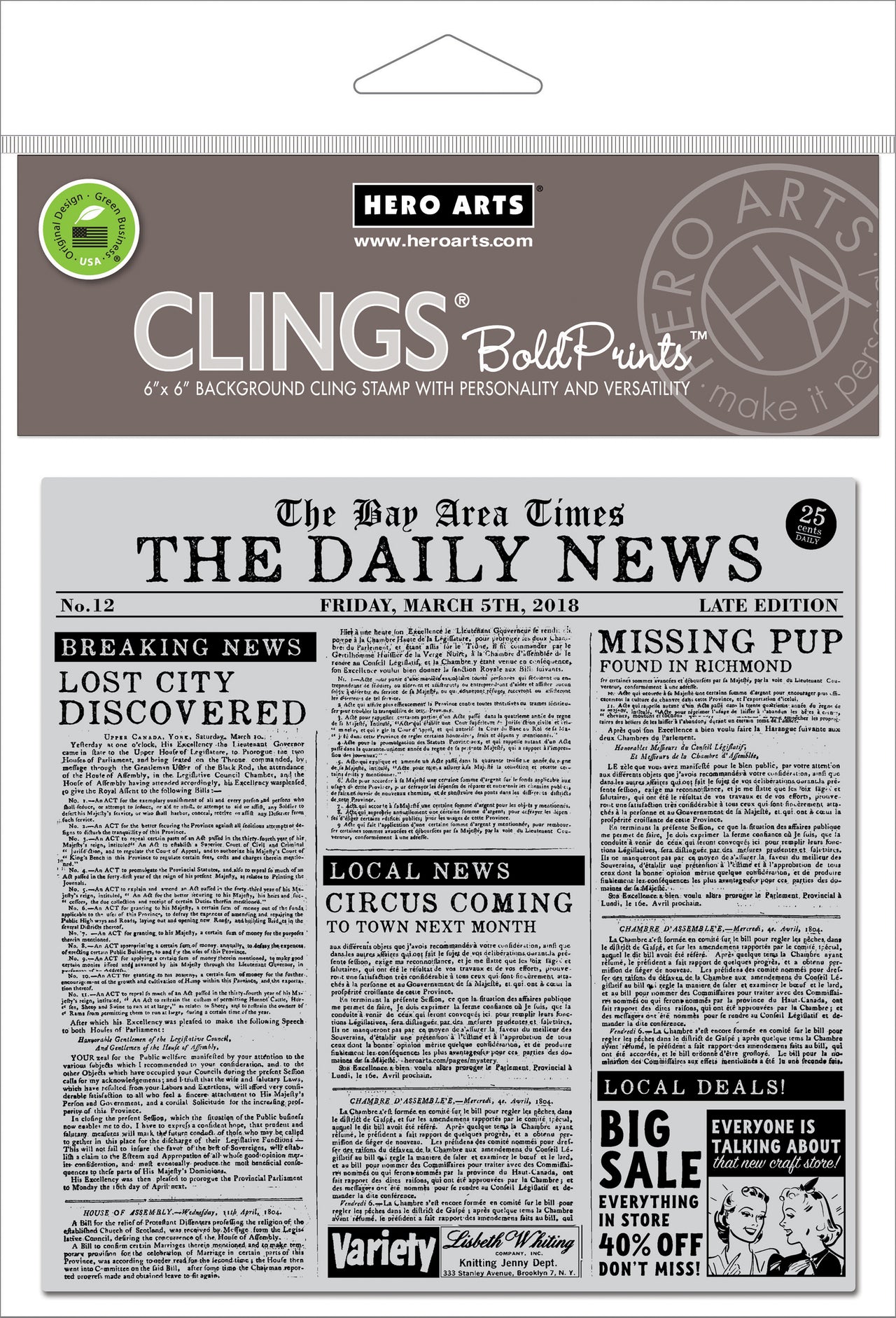 Hero Arts Cling Stamps 6"X6" - Newspaper Bold Prints