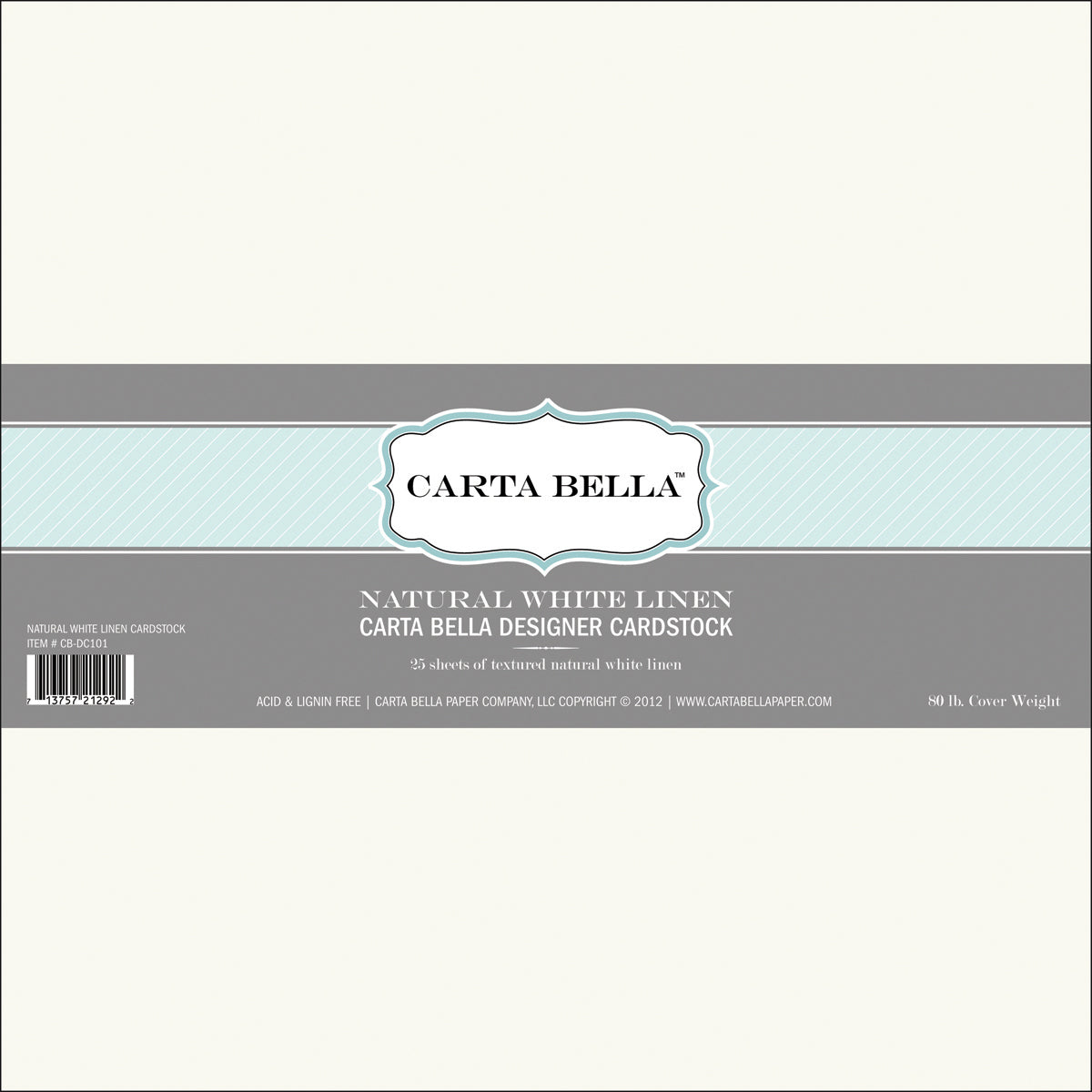 Echo Park Paper Carta Bella Designer 80lb Cover Cardstock 12"X12" 25/Pkg - Natural White Linen
