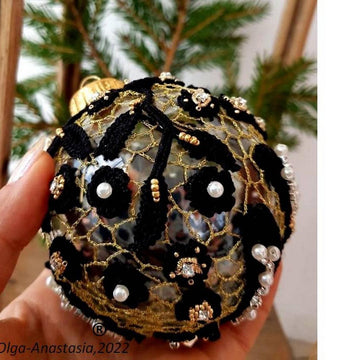Black Lace Christmas Ball 2 - Irish Crochet Lace