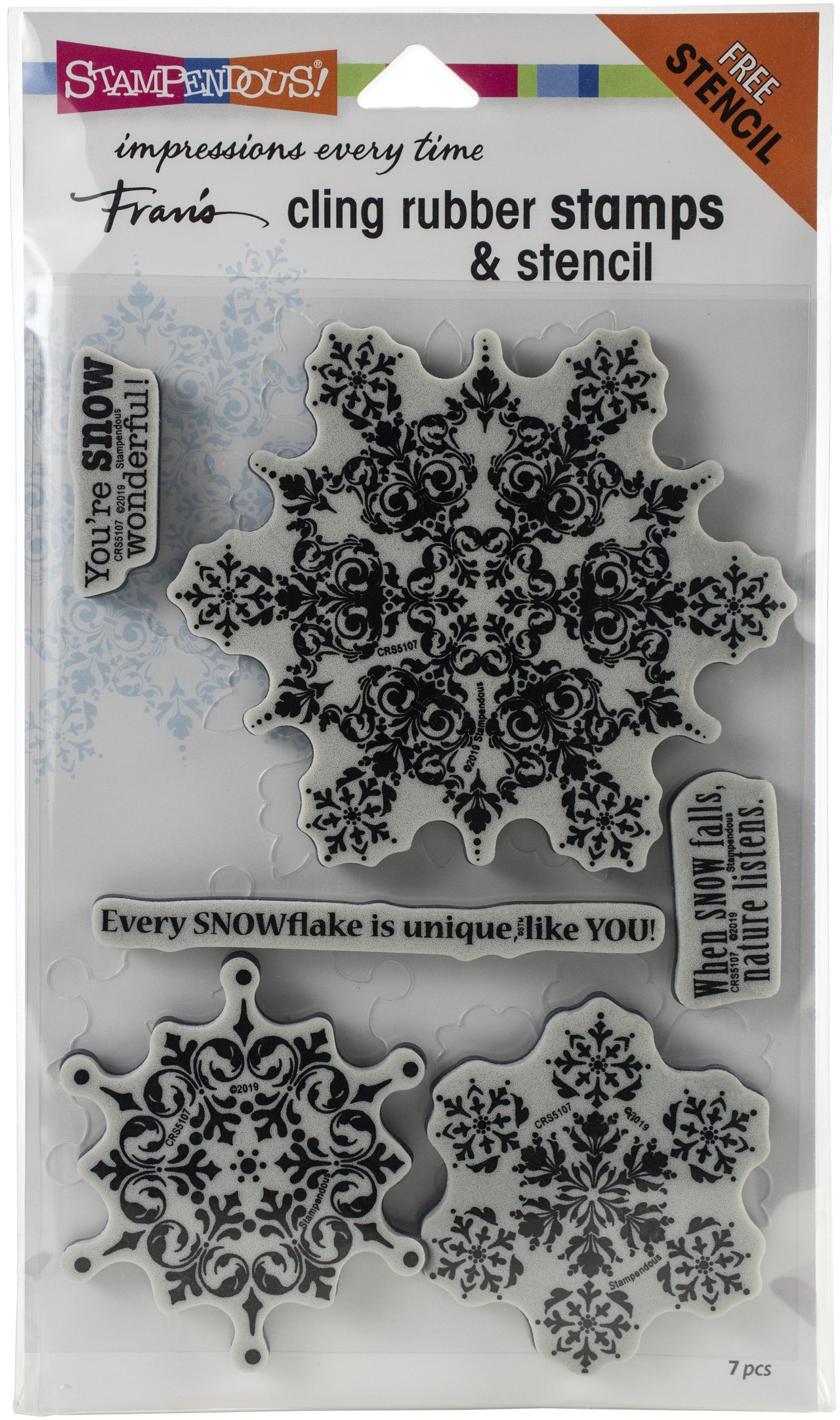 Stampendous Cling Stamp W/ Template Set - Intricate Snowflakes