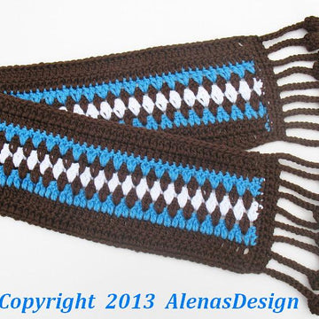 Fringe Bobble Brown & Blue Scarf
