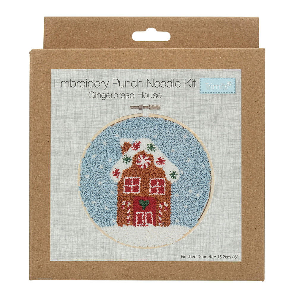 Trimits Floss Punch Needle Kit with Hoop: Gingerbread House Punch Needle Kit - 6in