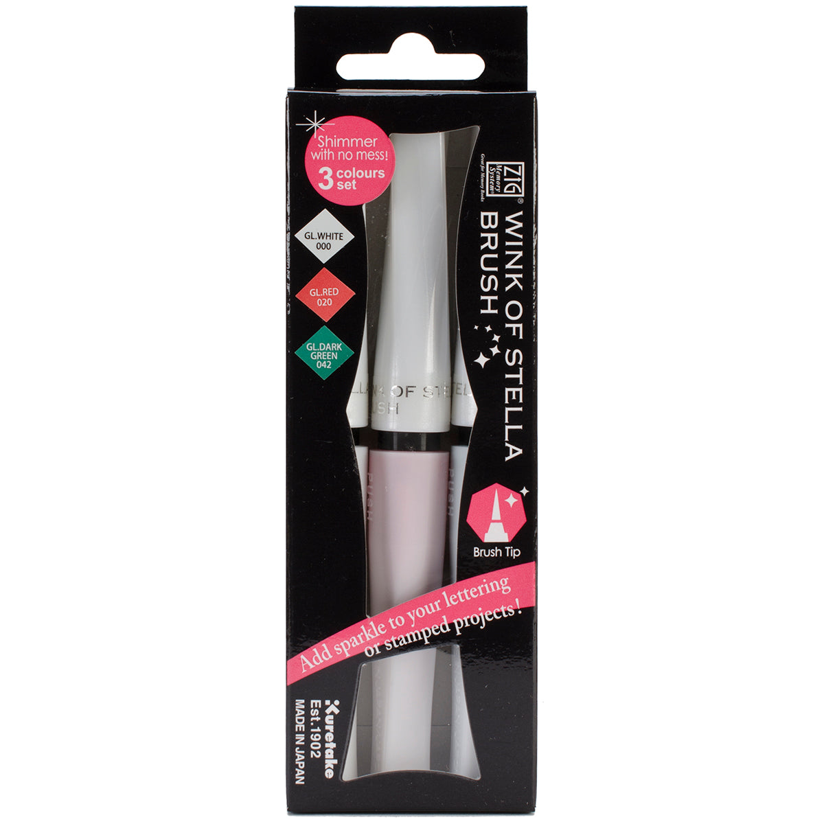 ZIG Memory System Wink of Stella Brush Glitter Markers 3/Pkg - White Christmas-White, Red, Dark Green