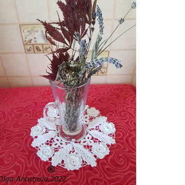 Crochet lace decor for pumpkin and table