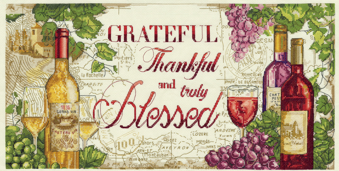 Design Works Grateful Wine Cross Stitch Kit - 51cm x 25cm