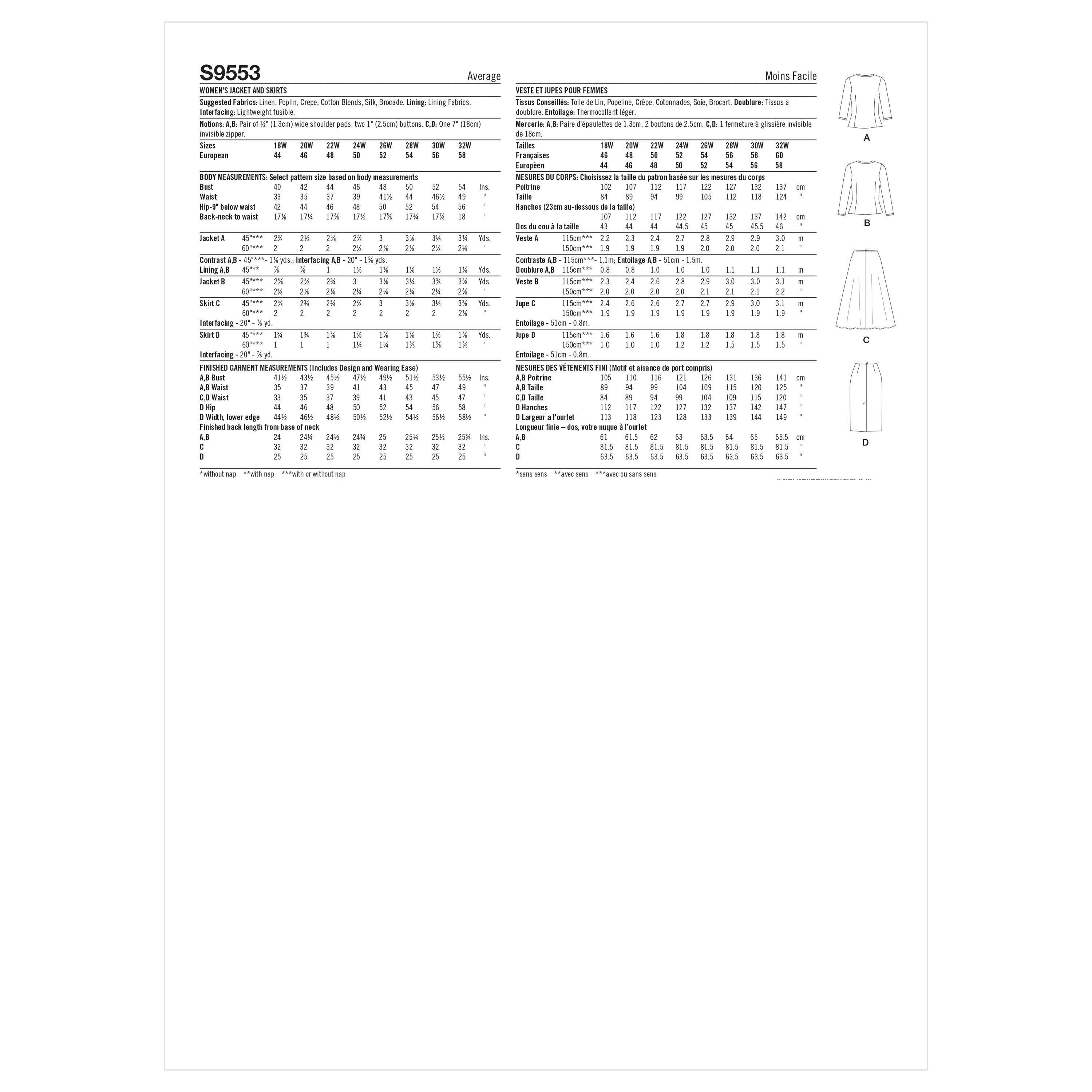 Simplicity Women's Jacket and Skirts S9553 - Sewing Pattern