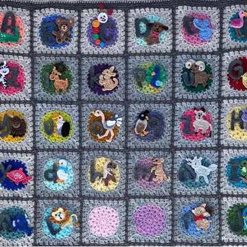 Crochet Animal Blanket Alphabet Game 52 Animals + Upper Lowercase Letters Applique Pattern