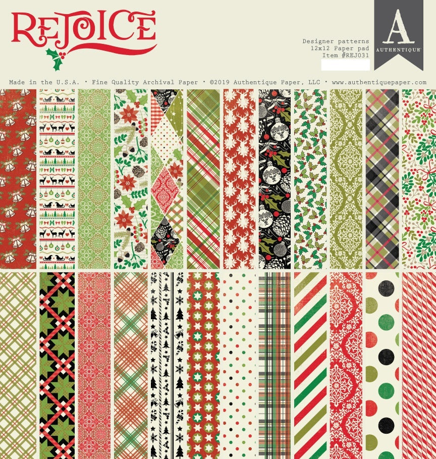 Authentique Paper Authentique Double-Sided Cardstock Pad 12"X12" 24/Pkg - Rejoice, 12 Designs/2 Each