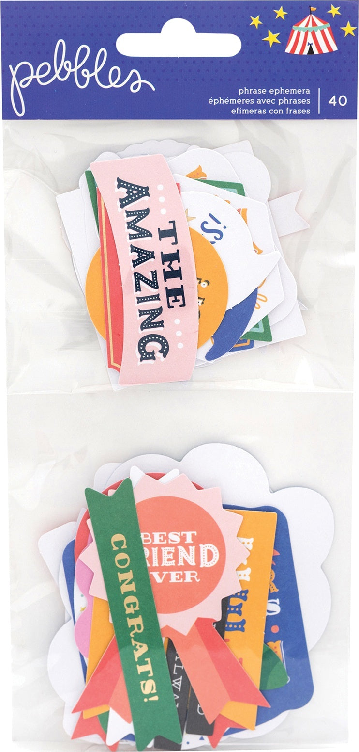 American Crafts Big Top Dreams Ephemera Cardstock Die-Cuts 40/Pkg - Phrases W/Gold Foil Accents