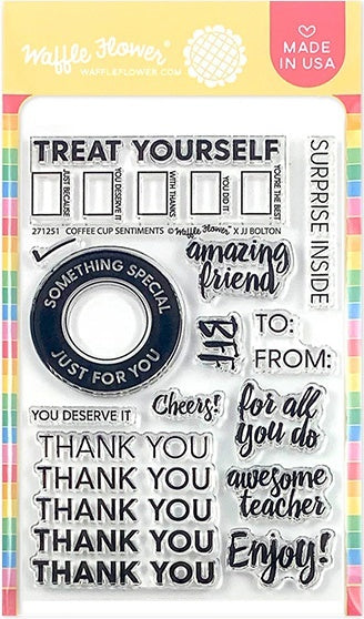 Waffle Flower Crafts Clear Stamps 4"X6" - Coffee Cup Sentiments